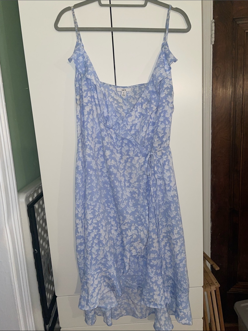 Bar III Light Blue Floral Wrap Slip Dress